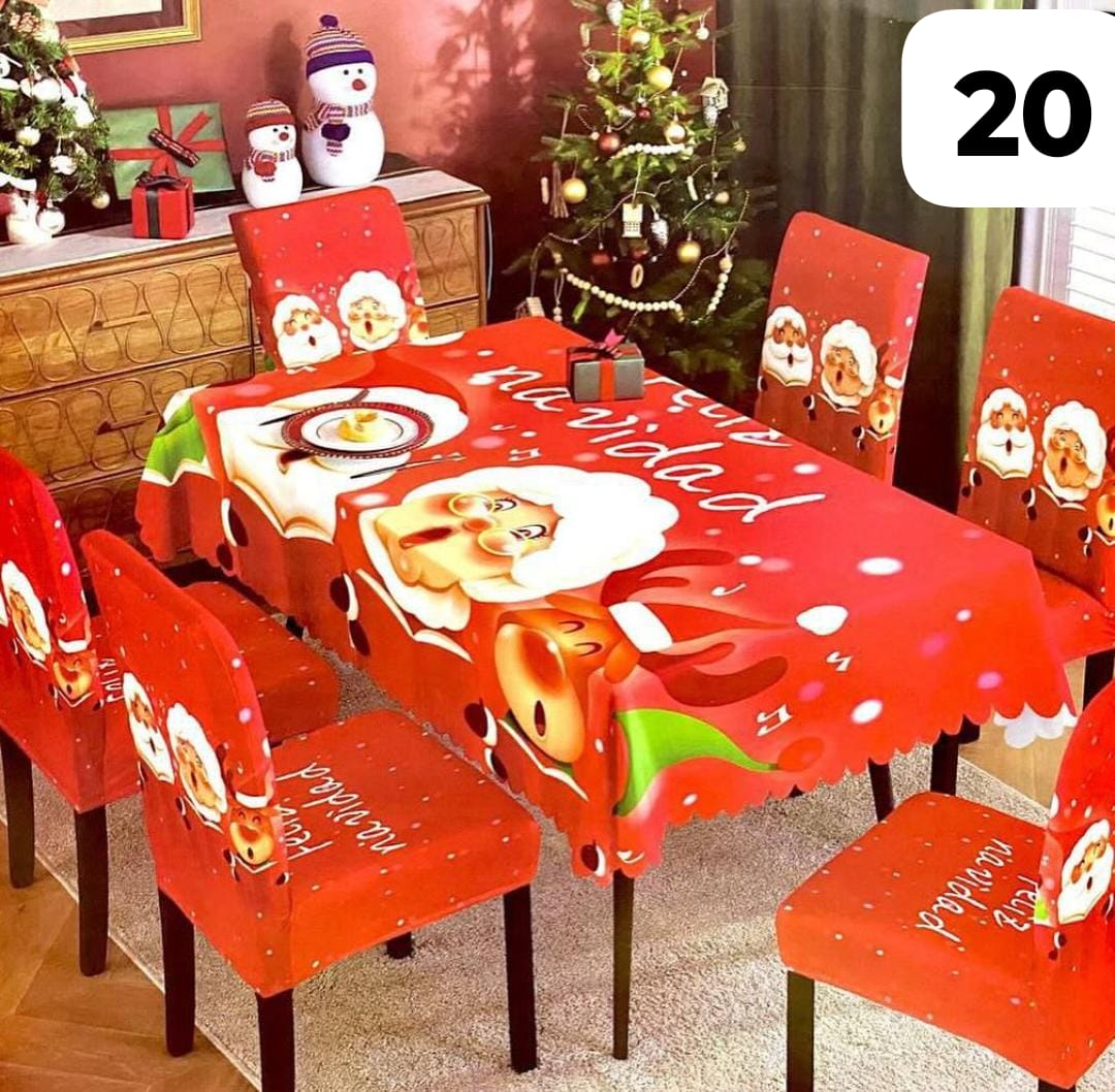 JUEGO NAVIDEÑO;MANTEL Y DE OBSEQUIO TE REGALAMOS 7 FUNDAS PARA SILLAS