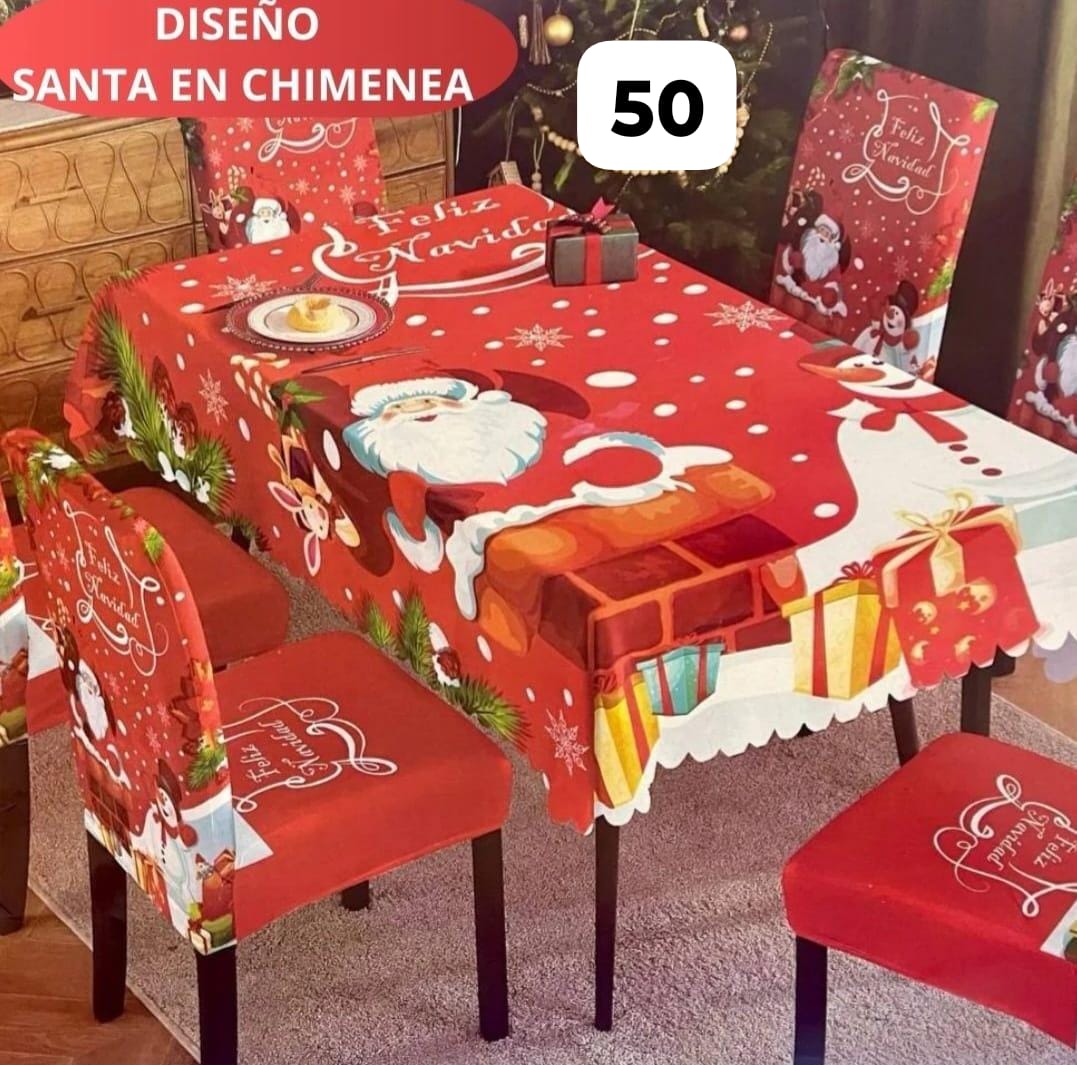 JUEGO NAVIDEÑO;MANTEL Y DE OBSEQUIO TE REGALAMOS 7 FUNDAS PARA SILLAS