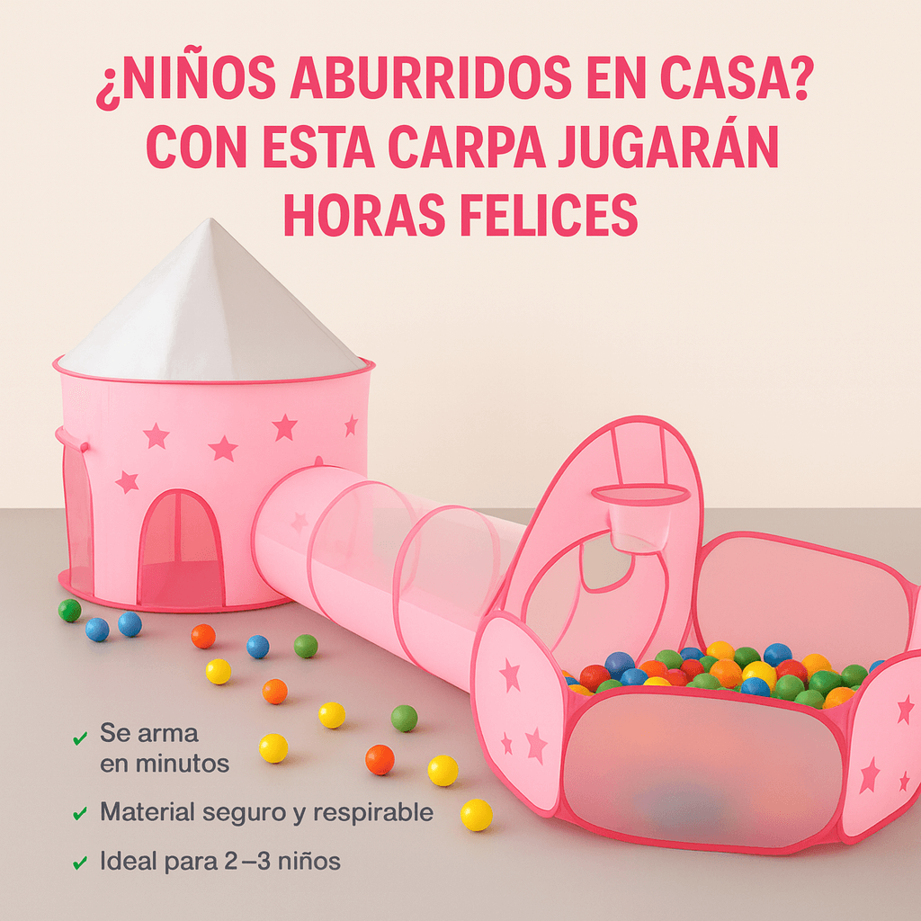 ¿Cansado de verlos aburridos y sin moverse? Dales el espacio de juego que necesitan con la Carpa Castillo 3 en 1