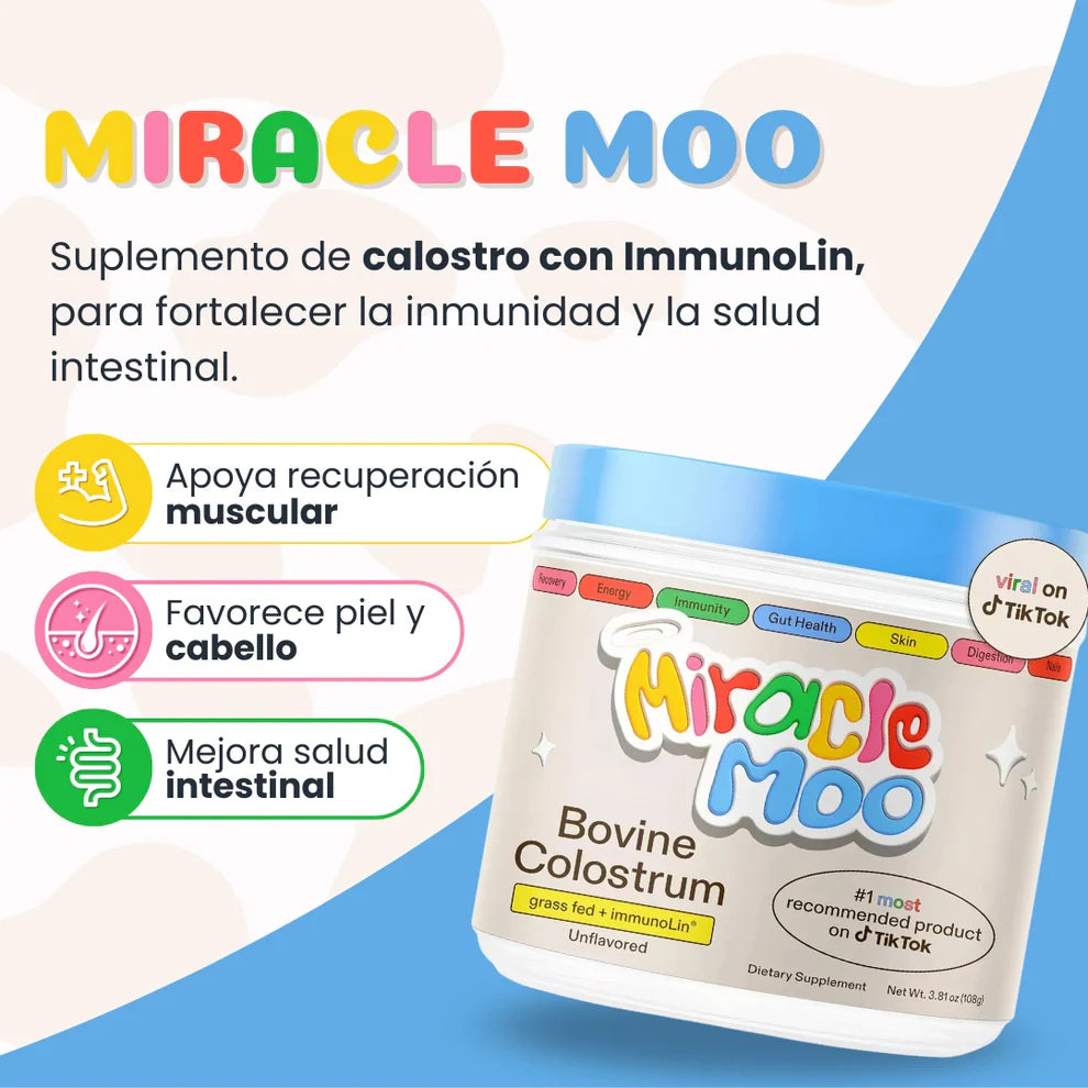 CON MIRACLE MOO NO VUELVES A ESCONDER TU ABDOMEN BAJO LA ROPA FLOJA: LO DESINFLAMAS Y, ADEMÁS, APOYAS TU PIEL, TU CABELLO, TUS UÑAS, TU INTESTINO, TUS DEFENSAS Y HASTA TU ÁNIMO.