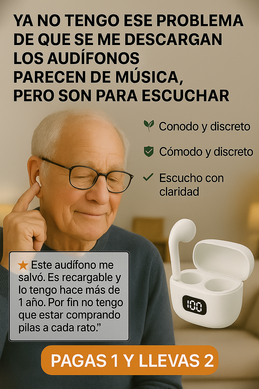 AUDÍFONO RECARGABLE CON CANCELACIÓN DE RUIDO: INVIERTES UNA SOLA VEZ Y TE DURA PARA TODA LA VIDA. ¡PAGAS 1 Y RECIBES 2!