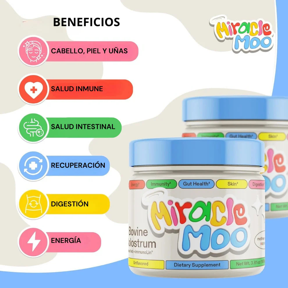CON MIRACLE MOO NO VUELVES A ESCONDER TU ABDOMEN BAJO LA ROPA FLOJA: LO DESINFLAMAS Y, ADEMÁS, APOYAS TU PIEL, TU CABELLO, TUS UÑAS, TU INTESTINO, TUS DEFENSAS Y HASTA TU ÁNIMO.