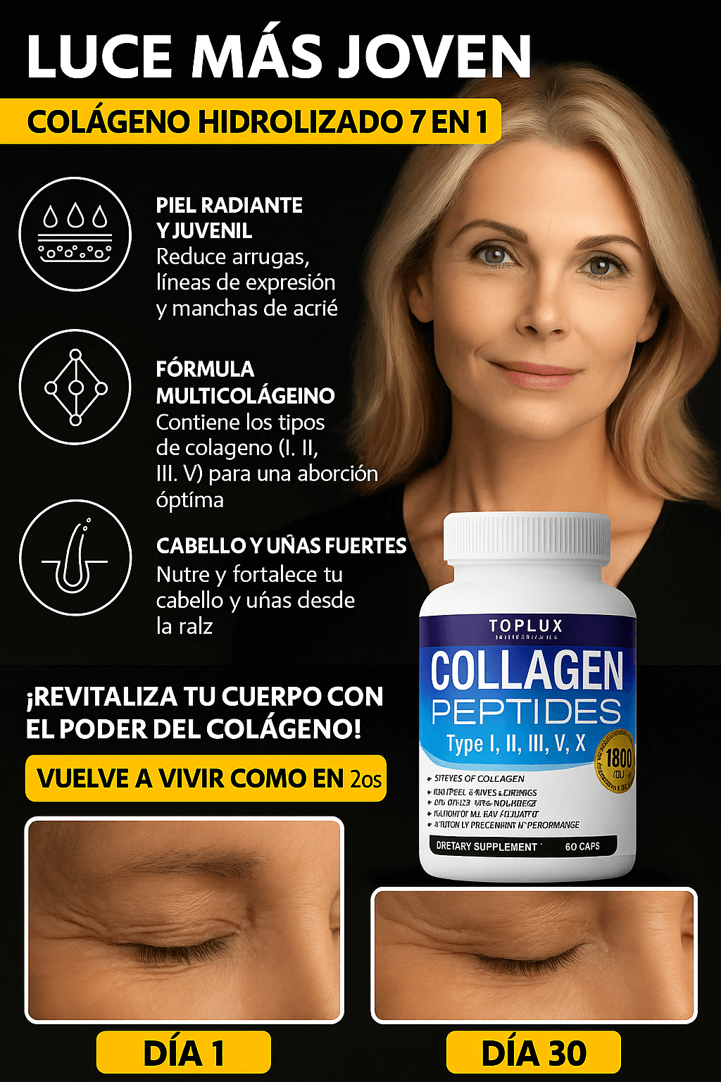 “DESPUÉS DE LOS 25 TU CUERPO PIERDE 1% DE COLÁGENO CADA AÑO… Y DESPUÉS DE LOS 40, EL DOBLE. EL ASESINO SILENCIOSO QUE APAGA TU JUVENTUD YA ESTÁ ACTUANDO, Y SOLO ESTE COLÁGENO PUEDE FRENARLO.