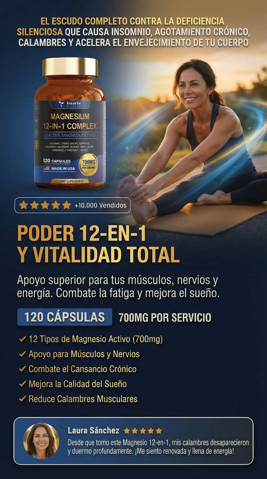 (MAGNESIUM 12 EN 1) EL ÚNICO ESCUDO COMPLETO CONTRA LA DEFICIENCIA SILENCIOSA QUE CAUSA INSOMNIO, AGOTAMIENTO CRÓNICO, CALAMBRES Y ACELERA EL ENVEJECIMIENTO DE TU CUERPO