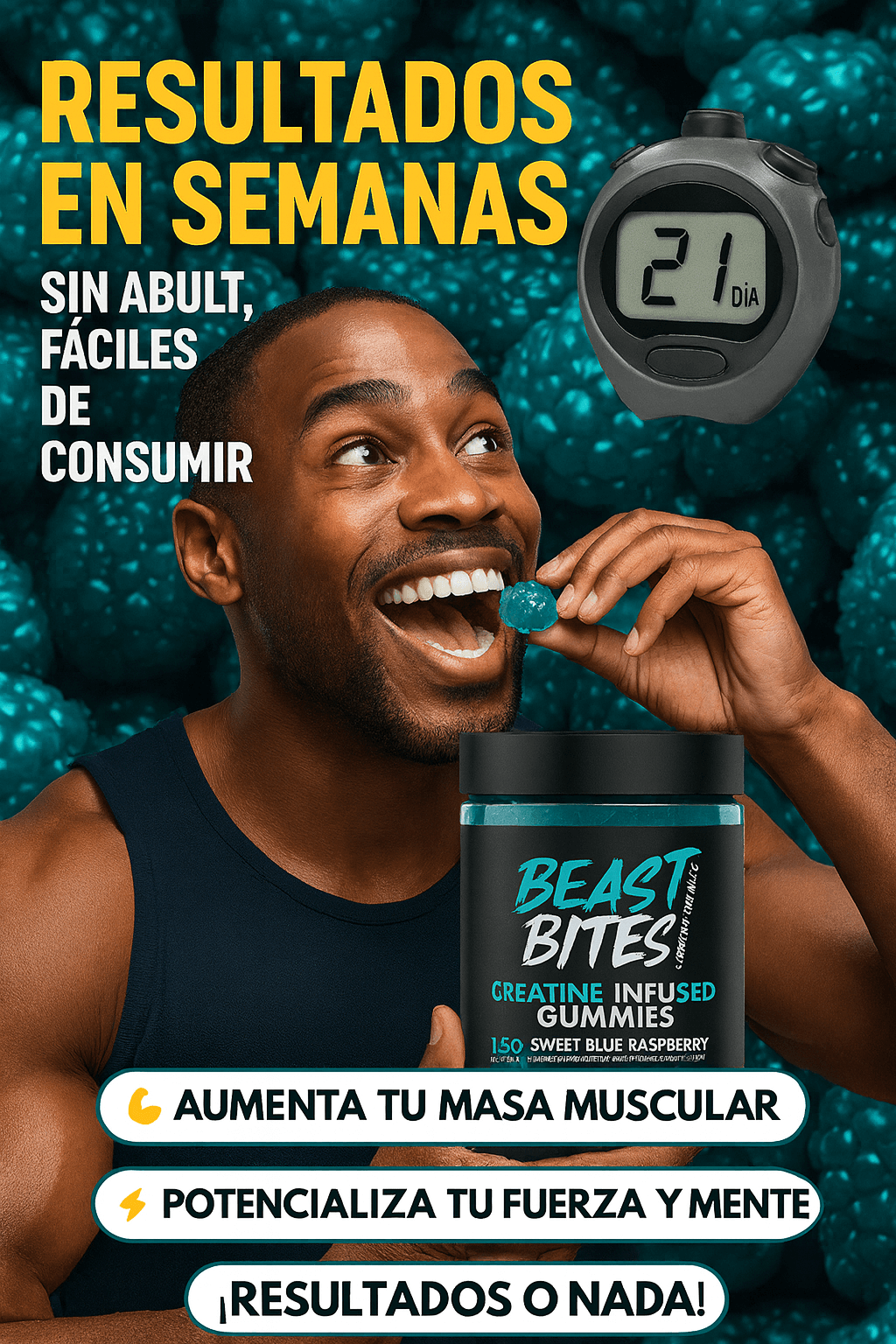 ENTRENAS COMO UN ANIMAL.. PERO ¿DÓNDE ESTÁN LOS RESULTADOS?.. CON LAS GOMITAS DE CREATINA ORIGINALES,TU ESFUERZO SÍ SE CONVIERTE EN MÚSCULO.