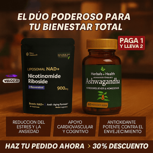 ASHWAGANDHA + NAD RESVERATROL – ¿PAPADA, BARRIGA E INSOMNIO? ES TU CORTISOL DISPARADO ENGORDÁNDOTE Y, PEOR AÚN, ENVEJECIENDO TU CUERPO ANTES DE TIEMPO.