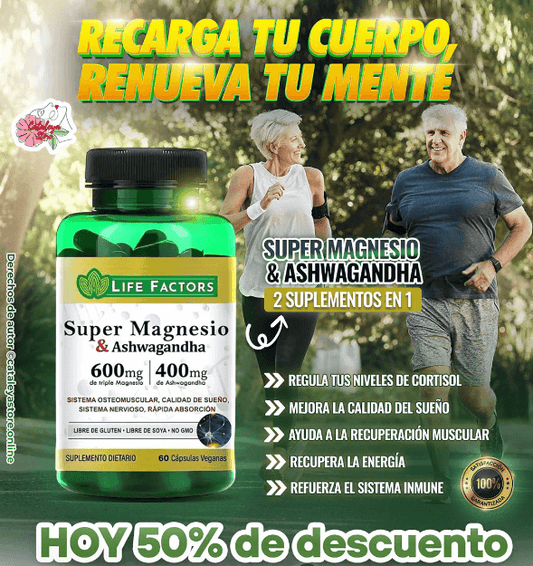 ¿Tu mente no para? ¿Te cuesta dormir y ya no tienes energía ni para sonreír? Super Magnesio + Ashwagandha regula tu ansiedad