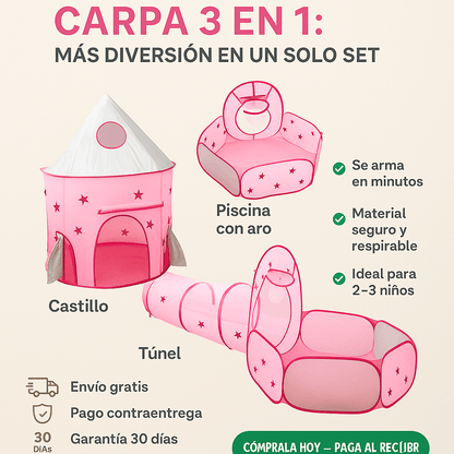 ¿Cansado de verlos aburridos y sin moverse? Dales el espacio de juego que necesitan con la Carpa Castillo 3 en 1