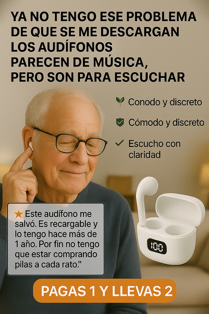 AUDÍFONO RECARGABLE CON CANCELACIÓN DE RUIDO: INVIERTES UNA SOLA VEZ Y TE DURA PARA TODA LA VIDA. ¡PAGAS 1 Y RECIBES 2!