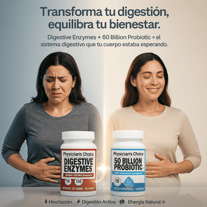 ENZIMAS DIGESTIVAS + PROBIÓTICOS CLÍNICOS QUE ENSEÑAN A TU CUERPO A PROCESAR LOS ALIMENTOS SIN INFLAMARSE NI ALMACENAR GRASA.(PAGA 1 Y LLEVA 2)
